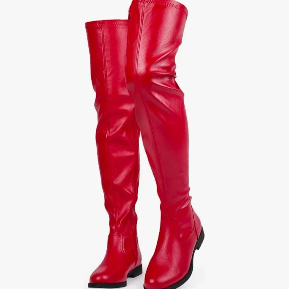RED OVER THE KNEE STRETCH BOOTS